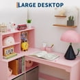 thumbnail image 6 of Juiluna Kids Corner Desk, Desk and Chair Set for Children, L Shape Kids Study Table - Features Bulletin Board Open Shelves & Storage Cabinets and Cloth Drawers, White/Pink, 6 of 8