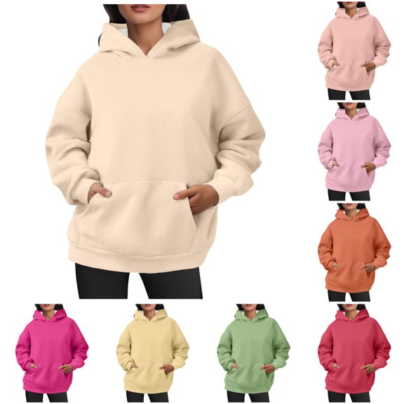 VOUZZA Hoodies for Women Long Sleeve Pullover Sweatshirt with Pocket, Casual Hooded Sweater Top, Relaxed Hooded Pullover