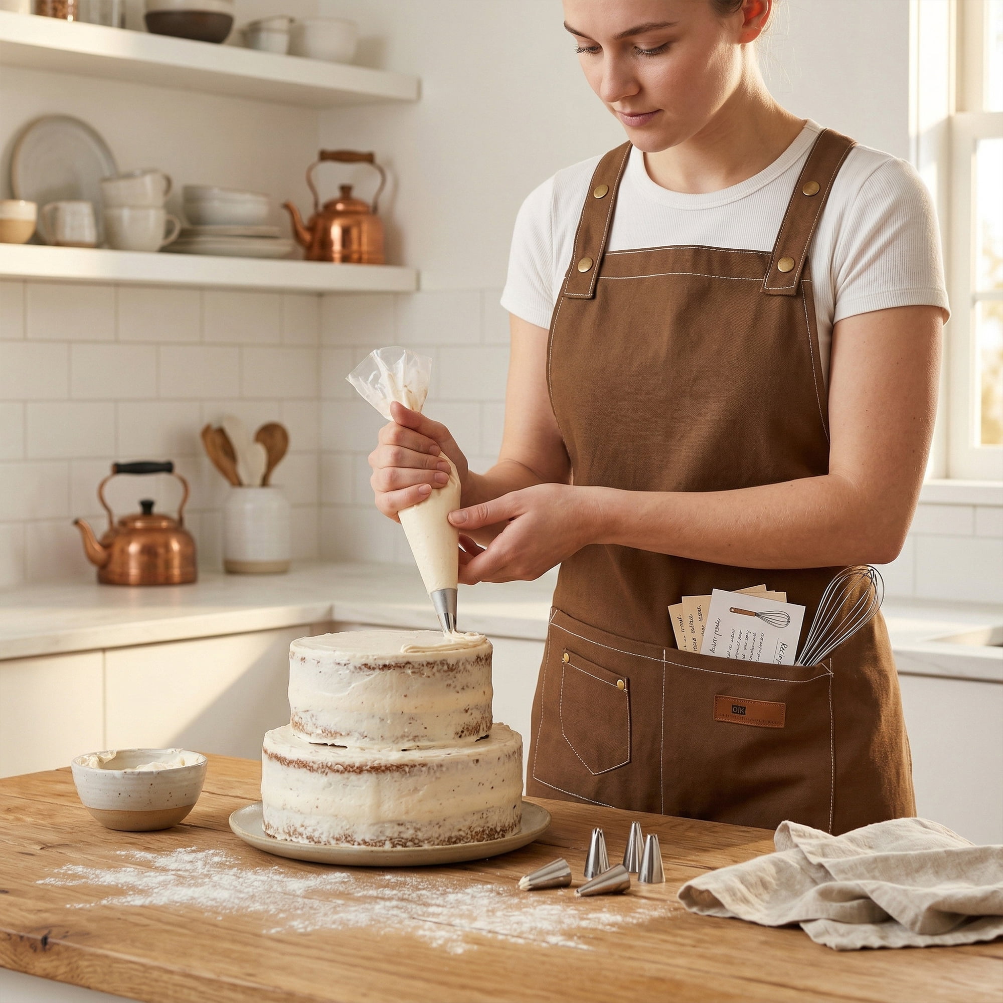 Unique Bargains Durable Cotton Kitchen Apron with Pockets for Cooking 28.4x26in Brown