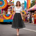 thumbnail image 5 of Women's Soild Color Tutu Skirt, Sparkling Sequin 3 Layer Fluffy Tulle Midi Skirt, Party Skirt for Festival, Birthday, Rave and Cosplay Black M, 5 of 5