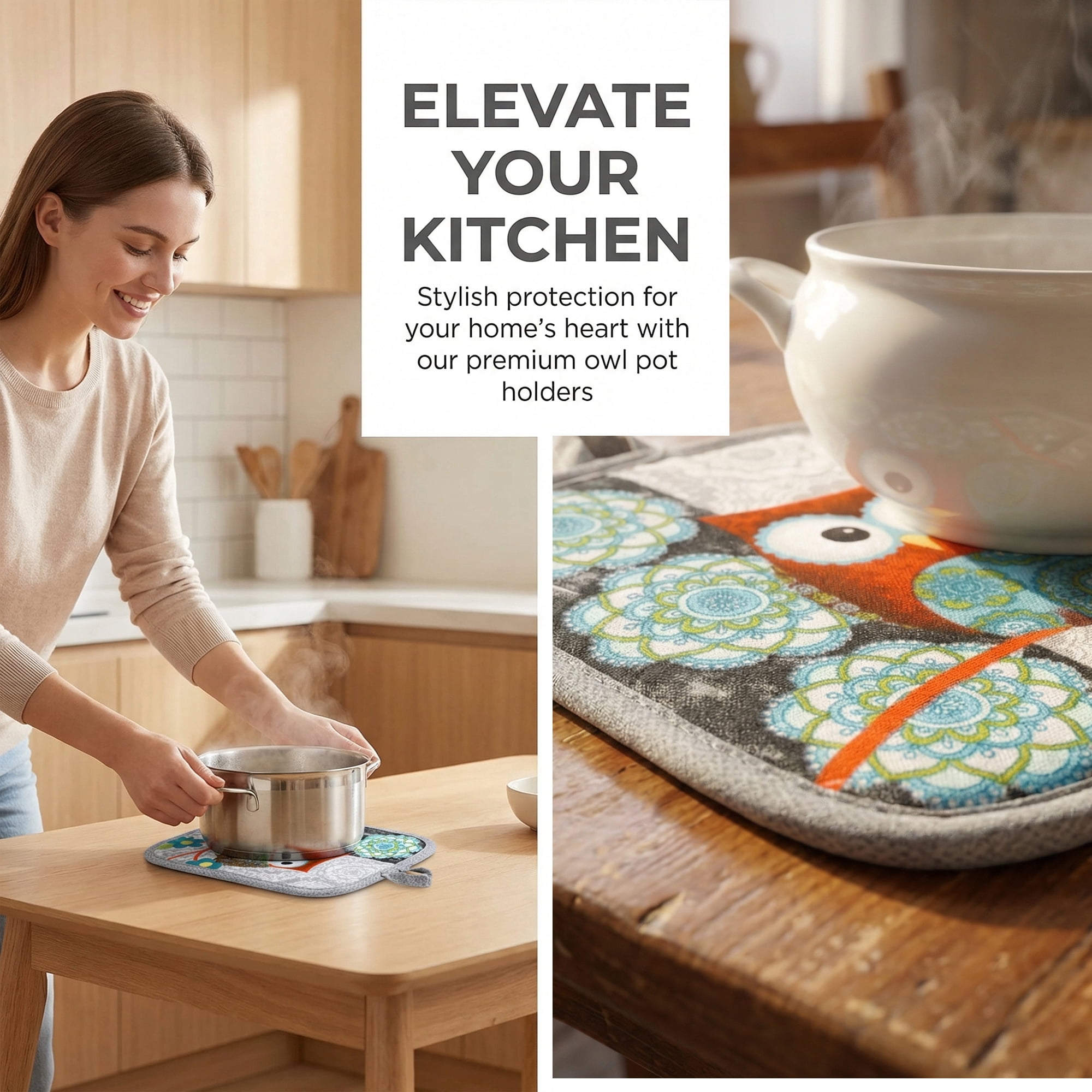 Unique Bargains 2 Pcs Pot Holders, Heat Resistant Trivets for Baking Little owl 6.5"x7.9"