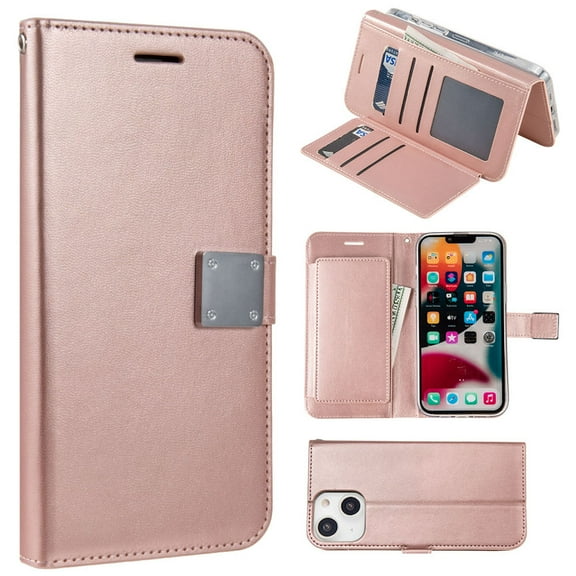 Extra Series Essential Leather Wallet Stand Case for iPhone 15 Plus - Rose Gold