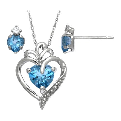 Brilliance Fine Jewelry Simulated Blue Topaz and Cubic Zirconia Set in Sterling Silver