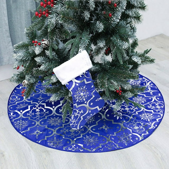 AMERTEER Tree Skirt Christmas Under Tree Foot Mat Snowflake Decoration Polyester Floor Gift Stocking Pad Set
