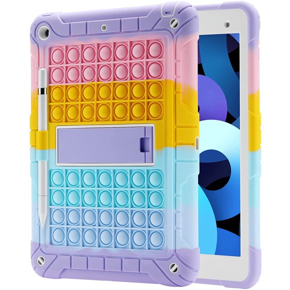 (Rainbow 2) Étui pour iPad 9e 8e 7e Génération (Étui iPad 10.2 2021/2020/2019) Étui de Protection Antichoc avec Porte-Crayon et Bandoulière