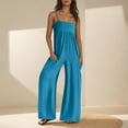 thumbnail image 2 of jtjvou Womens Overalls Loose Fit Spaghetti Strap Wide Leg Jumpsuit Summer workout One Piece Jumpsuits with Pockets Blue M, 2 of 9