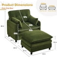 thumbnail image 4 of Aemeios Upholstered Chenille Oversized Accent Armchairs with Ottoman and Side Pocket Set of 2, Green, 4 of 7