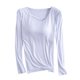 thumbnail image 2 of Pijama de manga larga para mujer, ropa de casa de color con almohadillas para el pecho, camiseta de manga larga, cómoda base para uso externo, pijama de modal de cuello redondo para mujer., 2 of 3