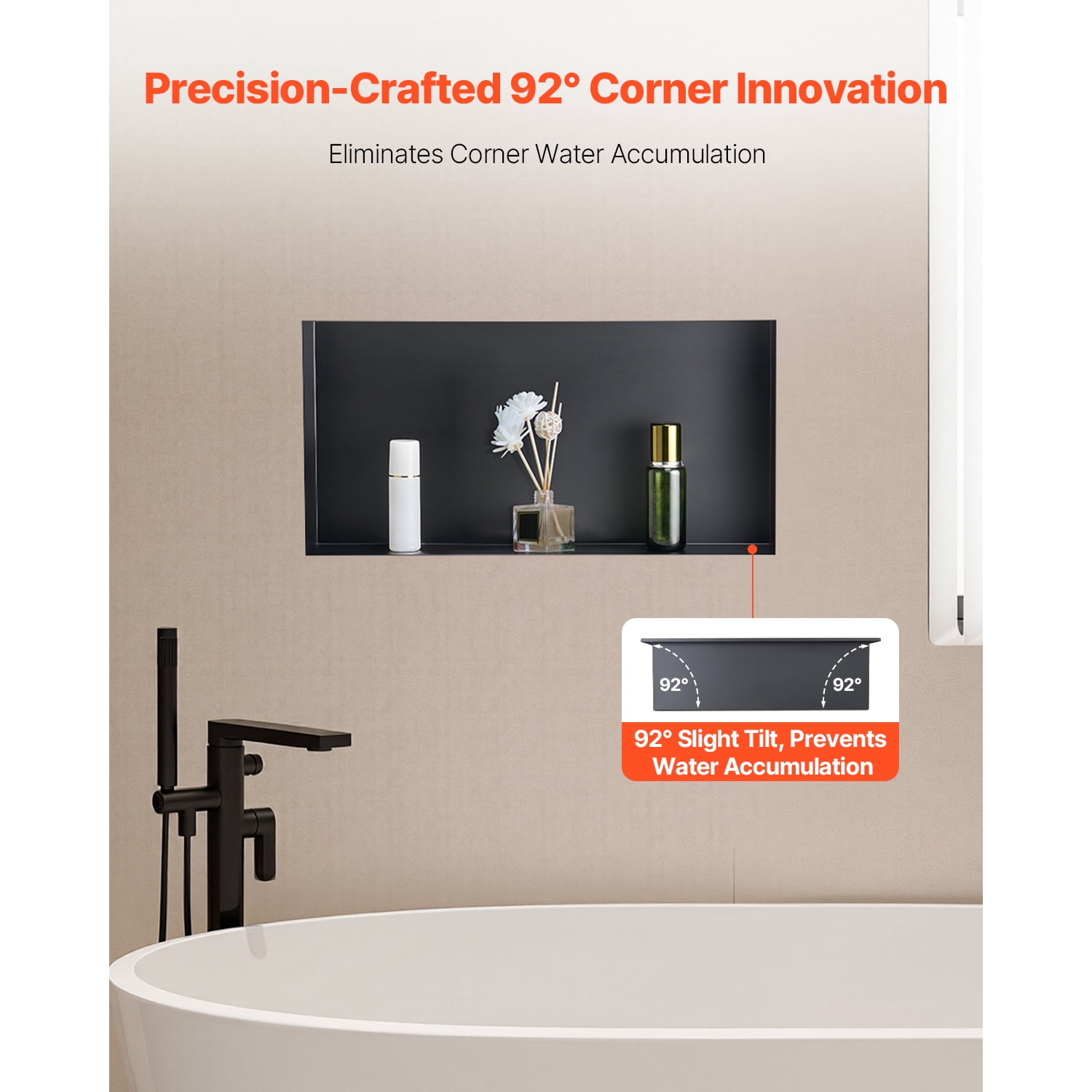 KFFKFF Shower Niche, 13 x 25 x 4 inch Frameless Recessed Wall Shelf, Durable Stainless Steel Bathroom Storage Organizer, Waterproof and Easy to Install, Black Finish