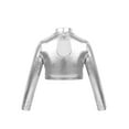 thumbnail image 2 of iEFiEL Kids Girls Long Sleeves Glossy Metallic Tops Crop Top for Dancing Stage Performance Silver 10, 2 of 7
