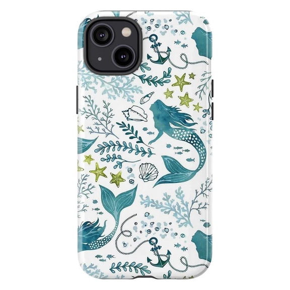 Mermaid Ocean Theme Phone Case, Underwater Sea Life Design Protective Cover for iPhone 17 16 15 14 13 12 11 Pro Max Plus Mini