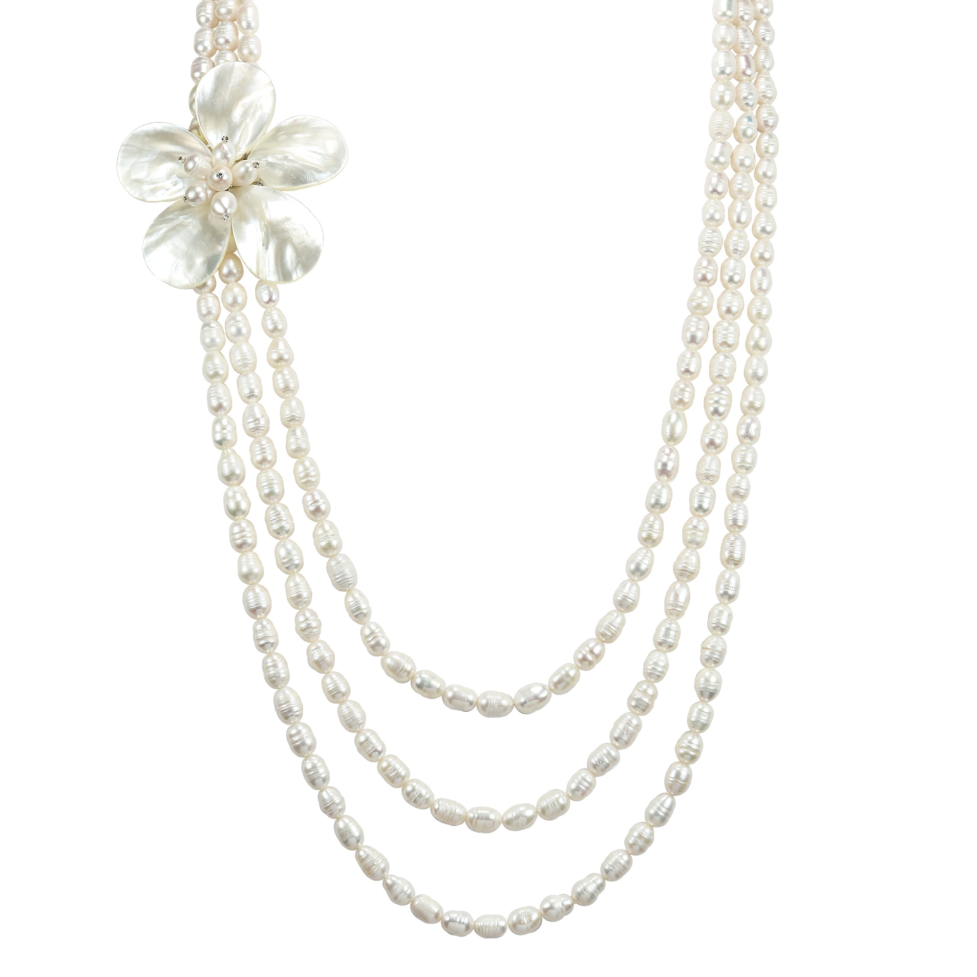 White Pearls Long Layered Necklace 