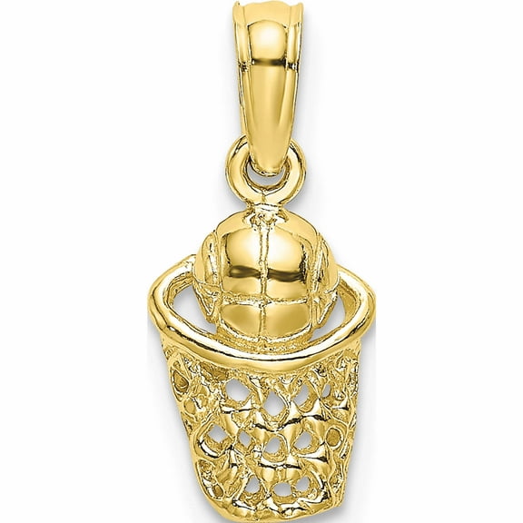10K Yellow Gold Basketball With Net Charm (9.3 X 6.9) Made In United States -Jewelry By Sweet Pea