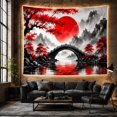thumbnail image 6 of Upper Portion Traditional with Stone Arch Bridge, Serene Japanese Inspired for Japanese Art Lovers, Wall Decor, Housewarming Gift, Tapestry Wall Hanging for Dorm and Living Room, 6 of 7