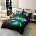 thumbnail image 2 of Gamer 100% Cotton Bedding Sets King Game Consoles Duvet Cover Gamer Space Glow Geometric Bedroom Decor Universe Galaxy Room Decor Green Comforter Cover（No Comforter）, 2 of 6