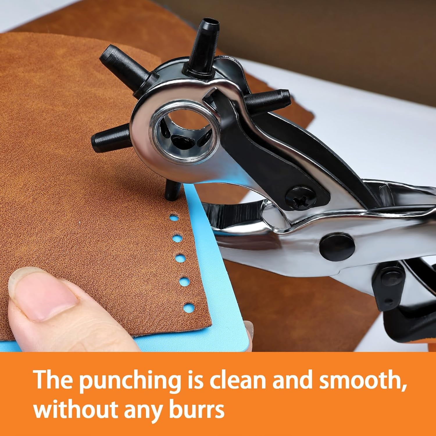ABCISI Leather Belt Hole Punch Tool with Non-slip Handle - High-density Carbon Steel Belt Hole Punch with 6-level Rotating Circular Hole Design for Leather, Fabrics, DIY, etc.