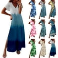 thumbnail image 3 of Eashery Summer Casual Long Dress Short Sleeves A-Frame Dresses for Women Blue L, 3 of 5