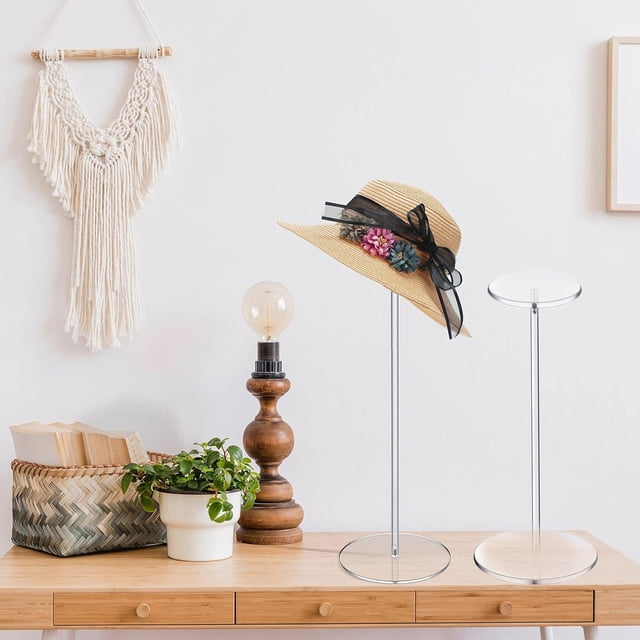2pc Round Acrylic Display Stand,Clear Hat Stands,Wig Hat Display Rack,Adjustable Height Hat Holder,Round Risers for Display,Round Base Display Stand for Wig Bucket Hat Baseball Hat Rack Support