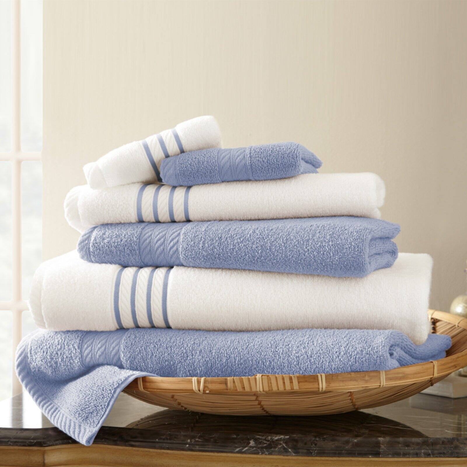 6 Piece Standard Quick Dry Stripe/Contrast Towel Set