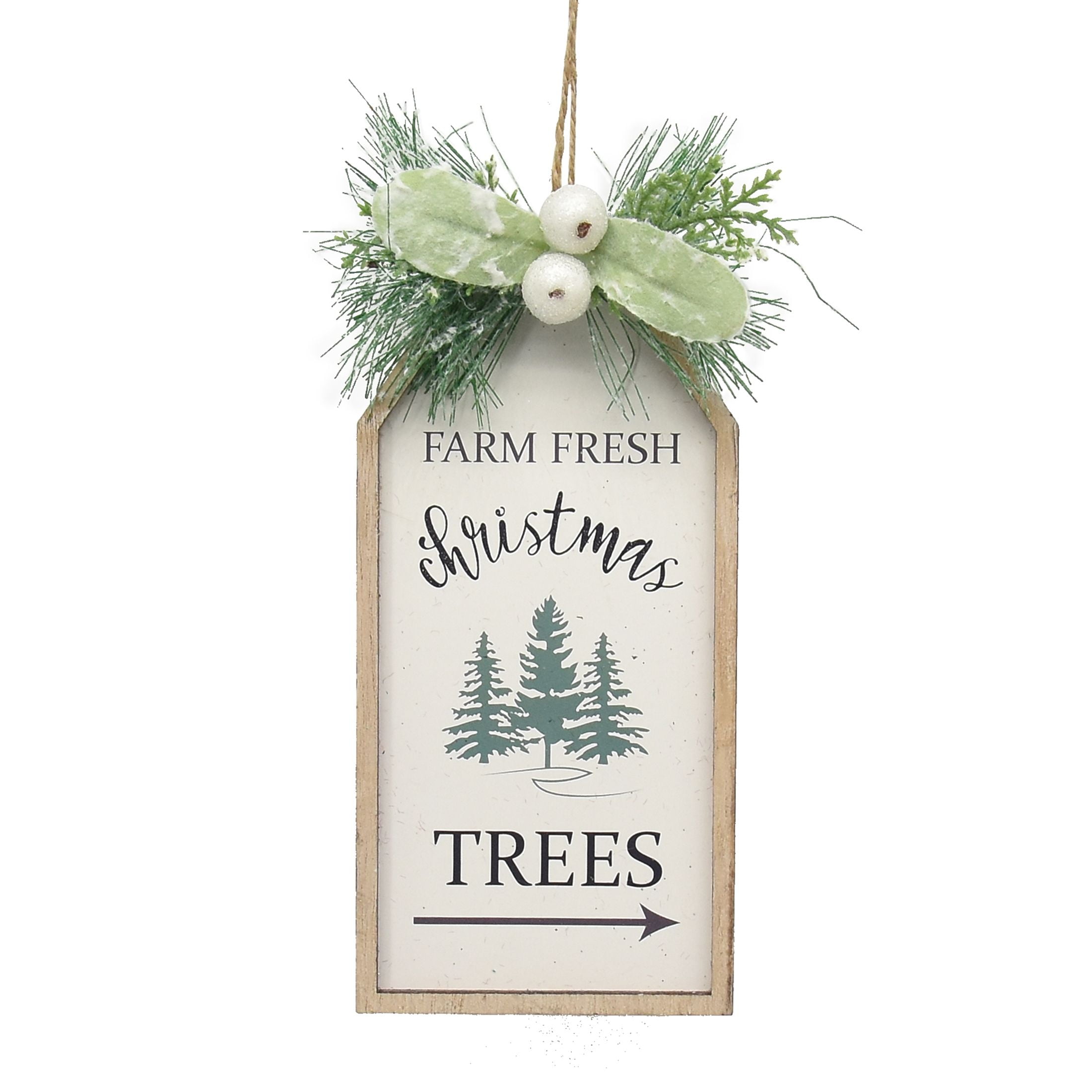 Holiday Time Cozy Christmas Natural Beige Farm Fresh Christmas Trees Wood Tag Decorative Accents Ornament