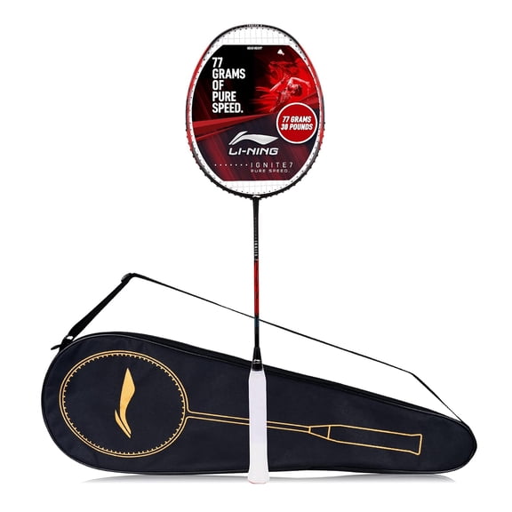 Li-Ning Ignite 7 Speed Strung Badminton Racket - Carbon Fibre 77gm Free Full Cover, | Black & Red | Grip Size - 3 1/4 inches