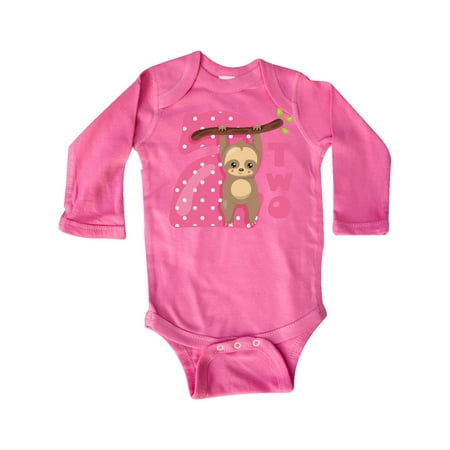 

Inktastic Pink Sloth 2nd Birthday Gift Baby Girl Long Sleeve Bodysuit