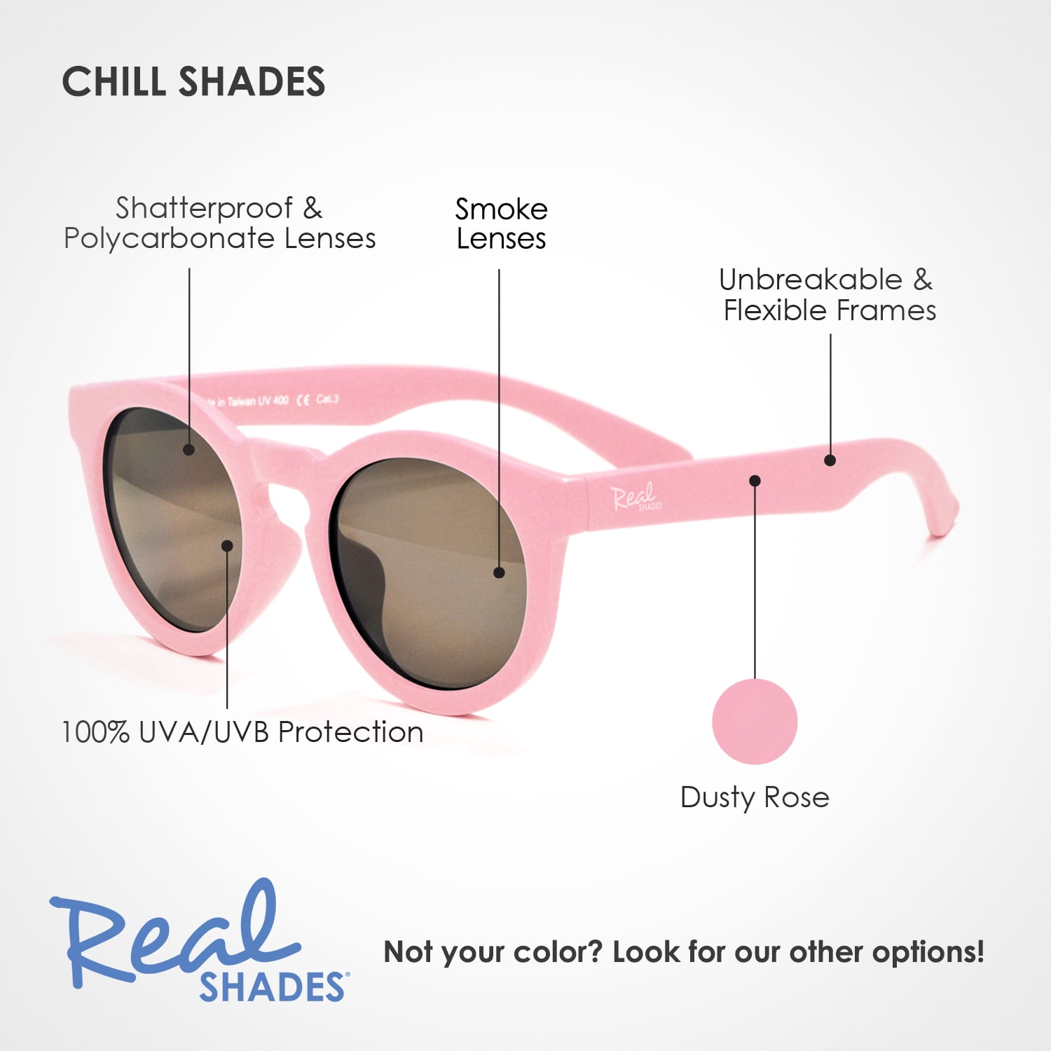 Real Shades Kids Chill Unbreakable UV Protection Fashion Sunglasses, Dusty Rose, Toddler Age 2+