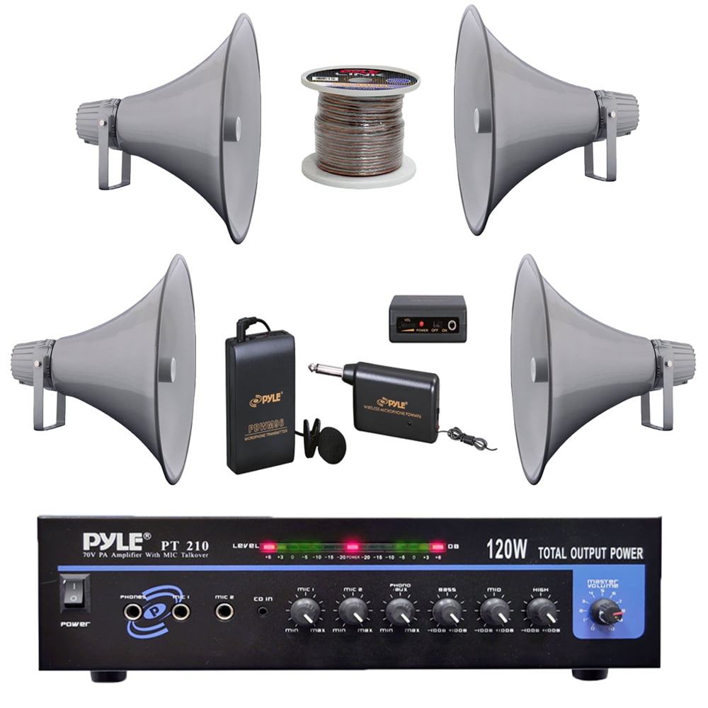 Pyle 120W MICROPHONE PA Mono Amplifier, 16Inch PA Horn Speakers