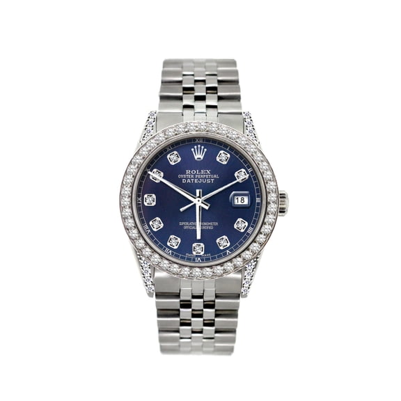 Pre-Owned Rolex Datejust 36MM 16200 Blue Diamond Dial Diamond Bezel Stainless Steel Jubilee Bracelet 1.2ct