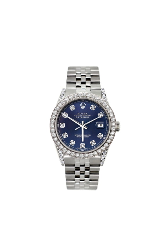 Pre-Owned Rolex Datejust 36MM 16200 Blue Diamond Dial Diamond Bezel Stainless Steel Jubilee Bracelet 1.2ct