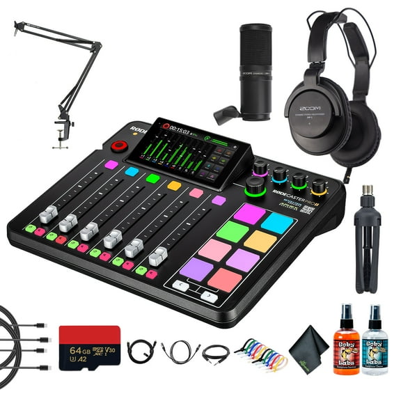 RODE RODECaster Pro II   Studio Headphones   Podcast Microphone   64GB Micro SD Memory Card   Mic Arm Stand   10 Foot XLR   2x USB-C   1/4 TRS   More (Bundle)