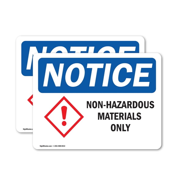 (2 Pack) Non-Hazardous Materials Only OSHA Notice Sign 14 Inch X 10 Inch Vinyl Label Decal Sticker Weather Resistant, UV Protected for Workplace, Business, and Construction Site, Made