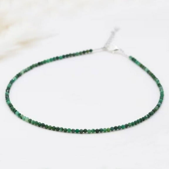 African Emerald Necklace 2mm Beaded Healing Minimalist Women Crystal Gift
