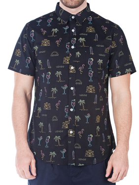 No Retreat Men's Neon Tropical Woven Short Sleeve Shirt