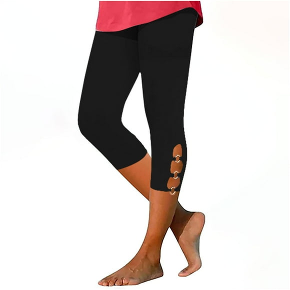 CFLVAEK High Waist Capri Legging for Women Trendy Cut Out Ring Pant Athletic Slim Fit Exercise Pants