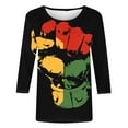 thumbnail image 4 of LYEAA Women Black History Month Print 3/4 Sleeve T-Shirt Casual Round Neck Loose Fit Cotton Top Afrocentric Cultural Apparel Everyday Wear Multicolor XXXXXL, 4 of 5