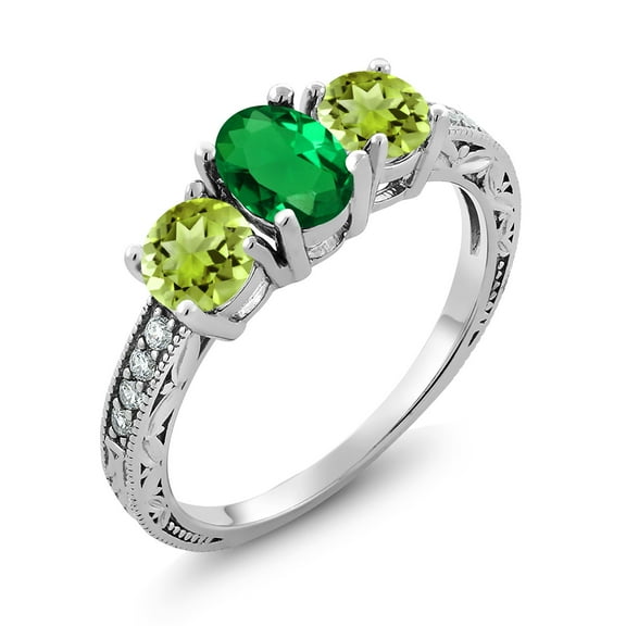 Gem Stone King 1.82 Ct Oval Green Nano Emerald Green Peridot 925 Sterling Silver Moissanite Ring (Size 5)