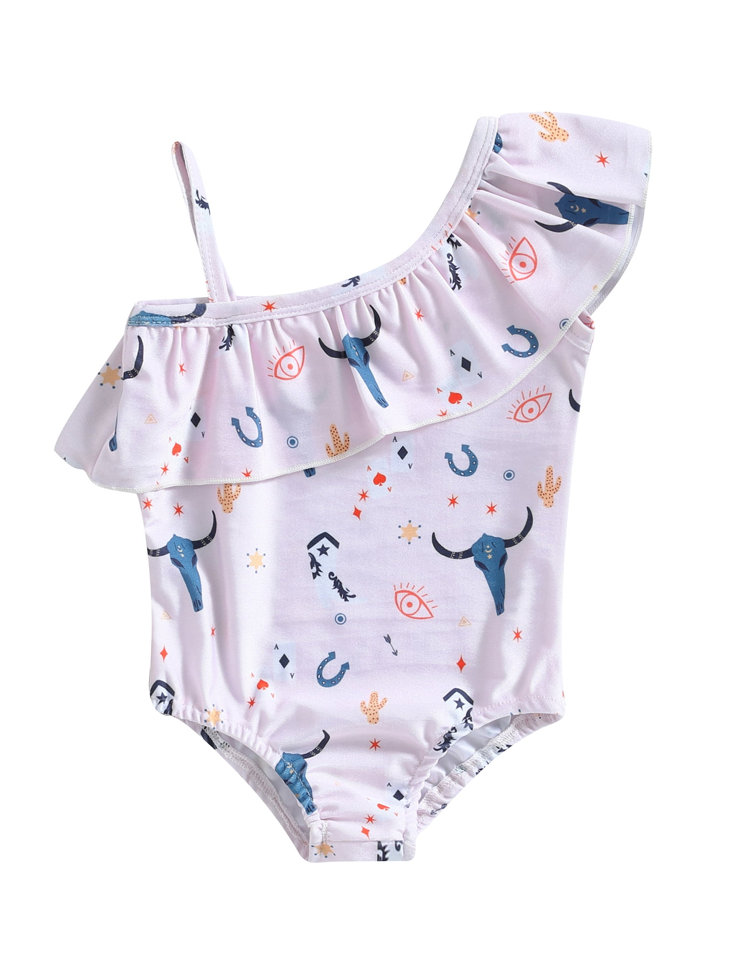 Western Baby Girl Swimsuit One Piece Bathing Suit Cow Print Ruffled One