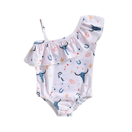 

Coduop Toddler Baby Girl Ruffle Swimsuit Summer Off Shoulder Cow Print Swimwear Bathing Suit