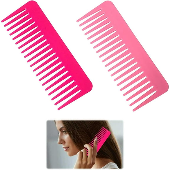 2Pcs Wide Tooth Comb,Large Curly Hair Comb, No Handle Curly Hair Comb, Wave Comb Label Comb,Anti-Static Wide Tooth Comb for Curls for Dry and Wet Hair Hairdressing(Pink)