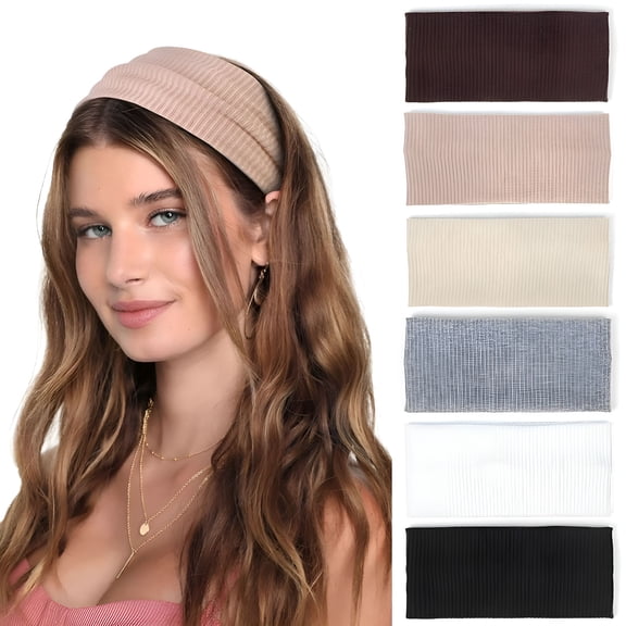 OQRKI 6Pcs Headbands for Women Wide Non Slip Boho Head Bands Soft Elastic Thick Hairbands Fashion Workout Yoga Hair Accessories