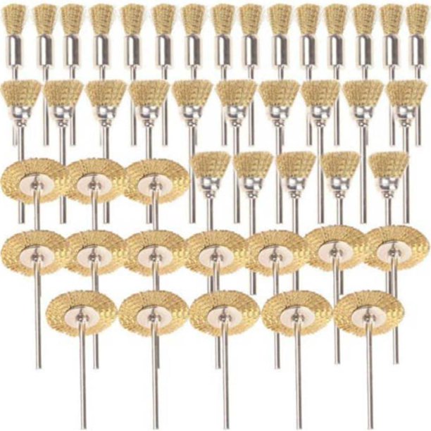 45 Piezas Cepillos de Latón Cepillos Cepillo de Alambre Kit de Pulido de Acero Cepillos Discos de Pulido Cepillo Redondo Vástago de Disco