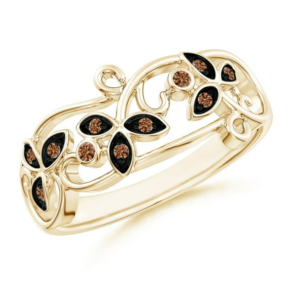ANGARA Natural Vintage Style Brown Diamond Flower Scroll Ring in 14K Yellow Gold for Women (Size-1.5mm) | April Birthstone, Birthday, Anniversary, Jewelry Gift for Women | Natural Coffee Diamond Ring