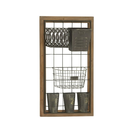 UPC: 0758647425334 | DecMode 32  Brown Metal 1 Slot and 5 Baskets Magazine Rack Holder with Suspended Baskets and Label Slot