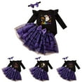 thumbnail image 3 of Hpapadks Baby Girl Outfit Halloween Printed Long Sleeve Romper Skirt Hairband 3 Piece Set Casual Holiday Party Girl Clothes Dark Purple 6-9 m, 3 of 5