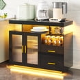 thumbnail image 2 of HNEBC Multifunctional Design Modern Sideboard with Wireless Charger and 2 Drawers, Wood Black, 2 of 9