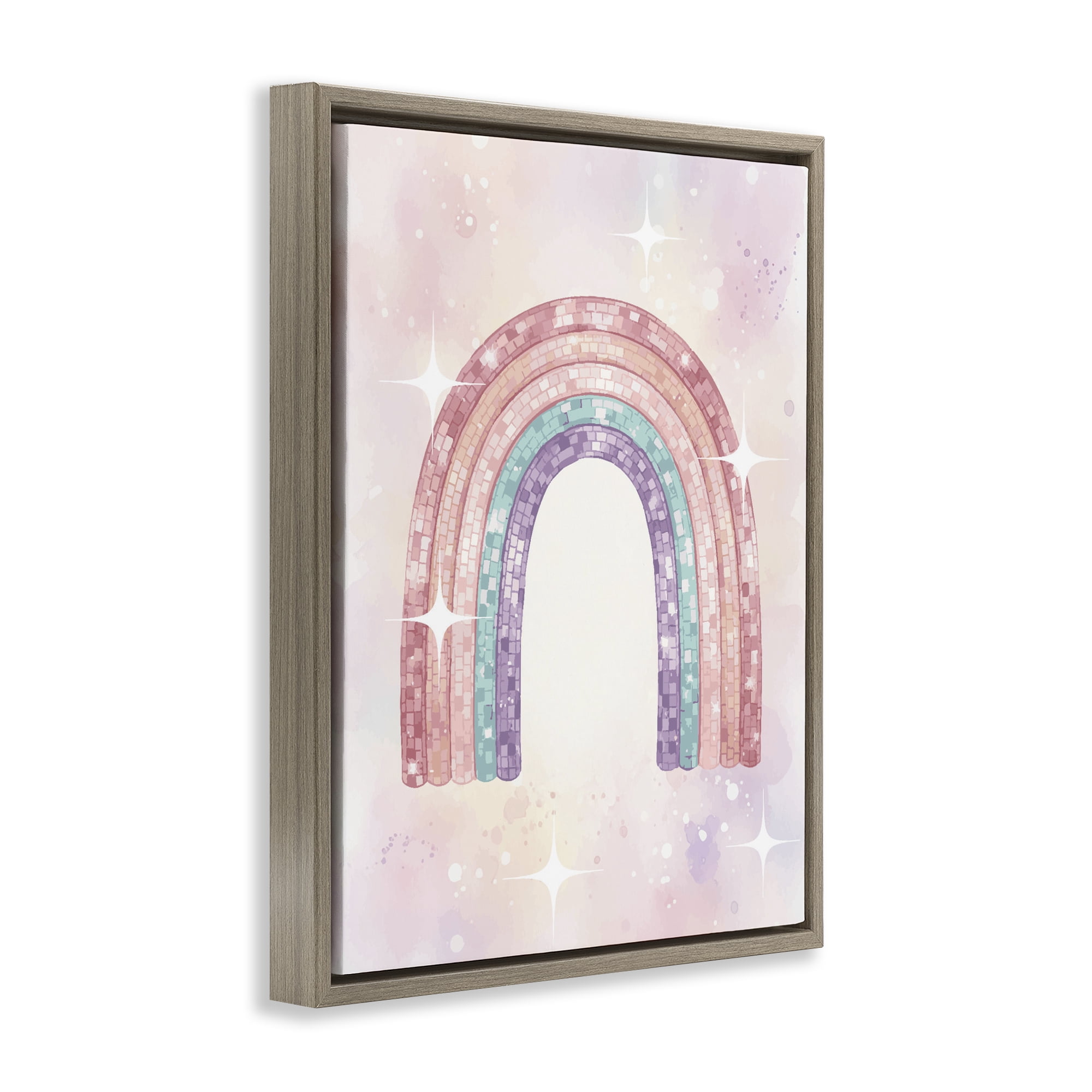 Stupell Industries Pastel Disco Rainbow Sparkles Brown Framed Floater Canvas Wall Art, design by Lil' Rue