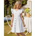 thumbnail image 6 of Oudiya Girls Summer Sundress Flutter Sleeve A-Line Button Down Casual Midi Girls Dresses,White,7-8Y, 6 of 7