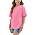 thumbnail image 6 of Ohufall Cotton Top T-Shirt for Middle and Large Children Girls Fashion Casual Solid Color Loose Short Sleeve Tops Round Neck Tops,5-15 Years, 6 of 7
