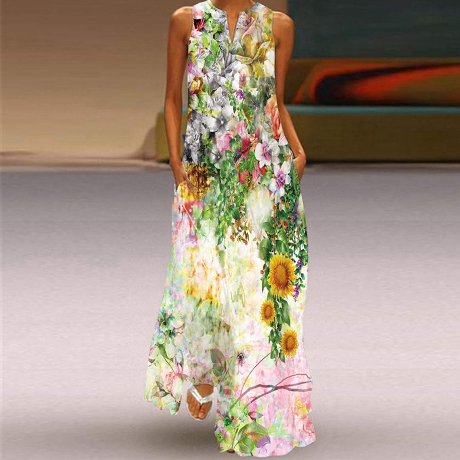 Spring Summer Fall Runway Floral Print O Neck Sleeveless Women Mini Shift Dress